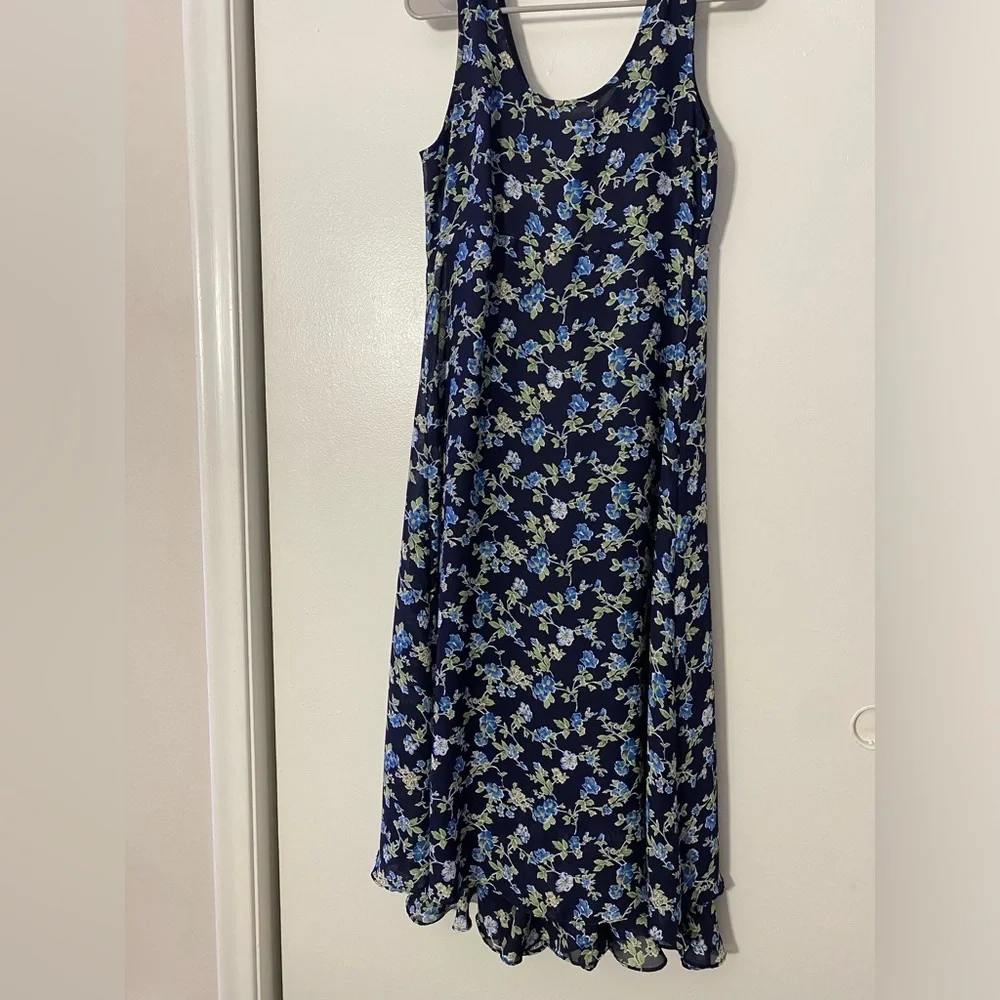 Vintage 90s Navy Floral Maxi Dress Size Medium - Picture 2 of 7